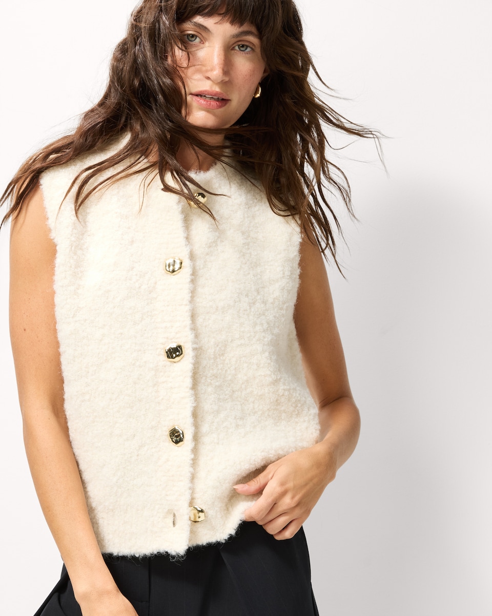 image 1 of F&F Textured Button Up Knitted Vest with Wool in Cream