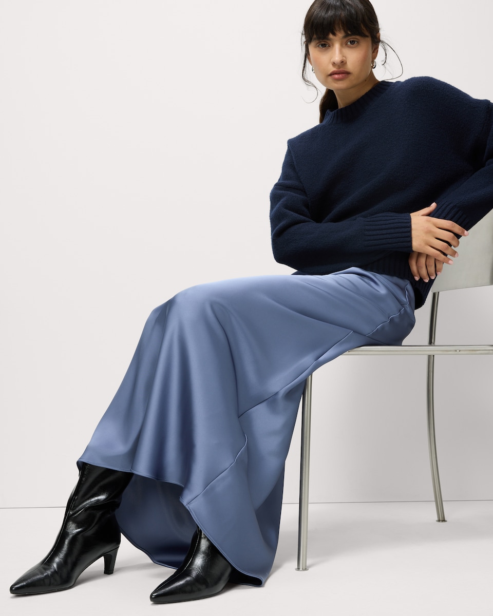 image 1 of F&F Satin Midi Slip Skirt in Blue
