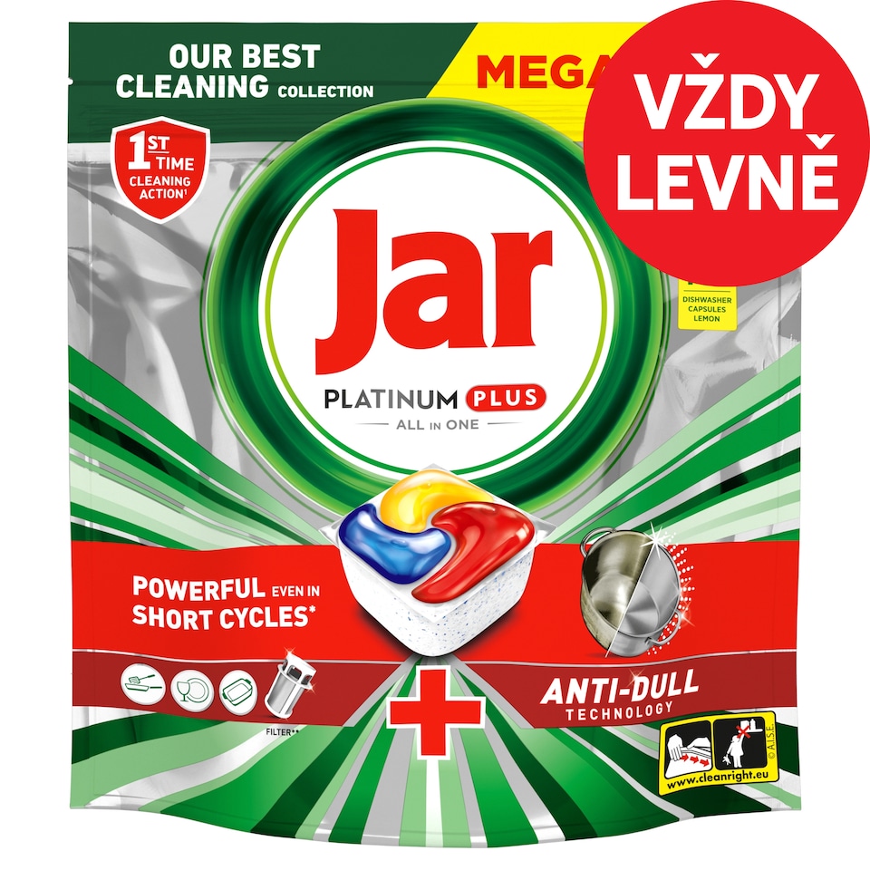 Jar Platinum Plus All In One Kapsle Do Automatické Myčky Nádobí Lemon, 102 ks