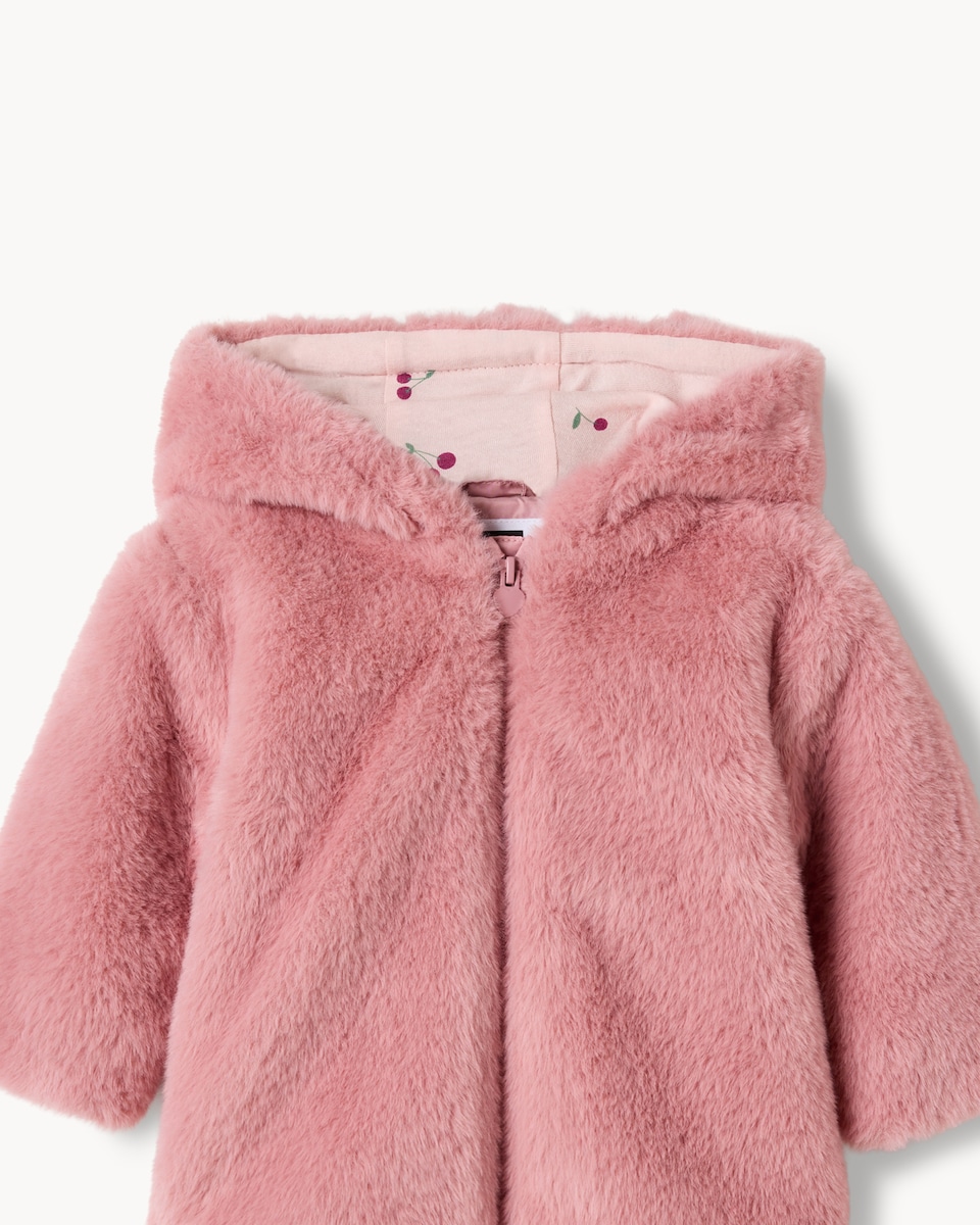 image 1 of F&F Baby Faux Fur Hooded Jacket in Pink