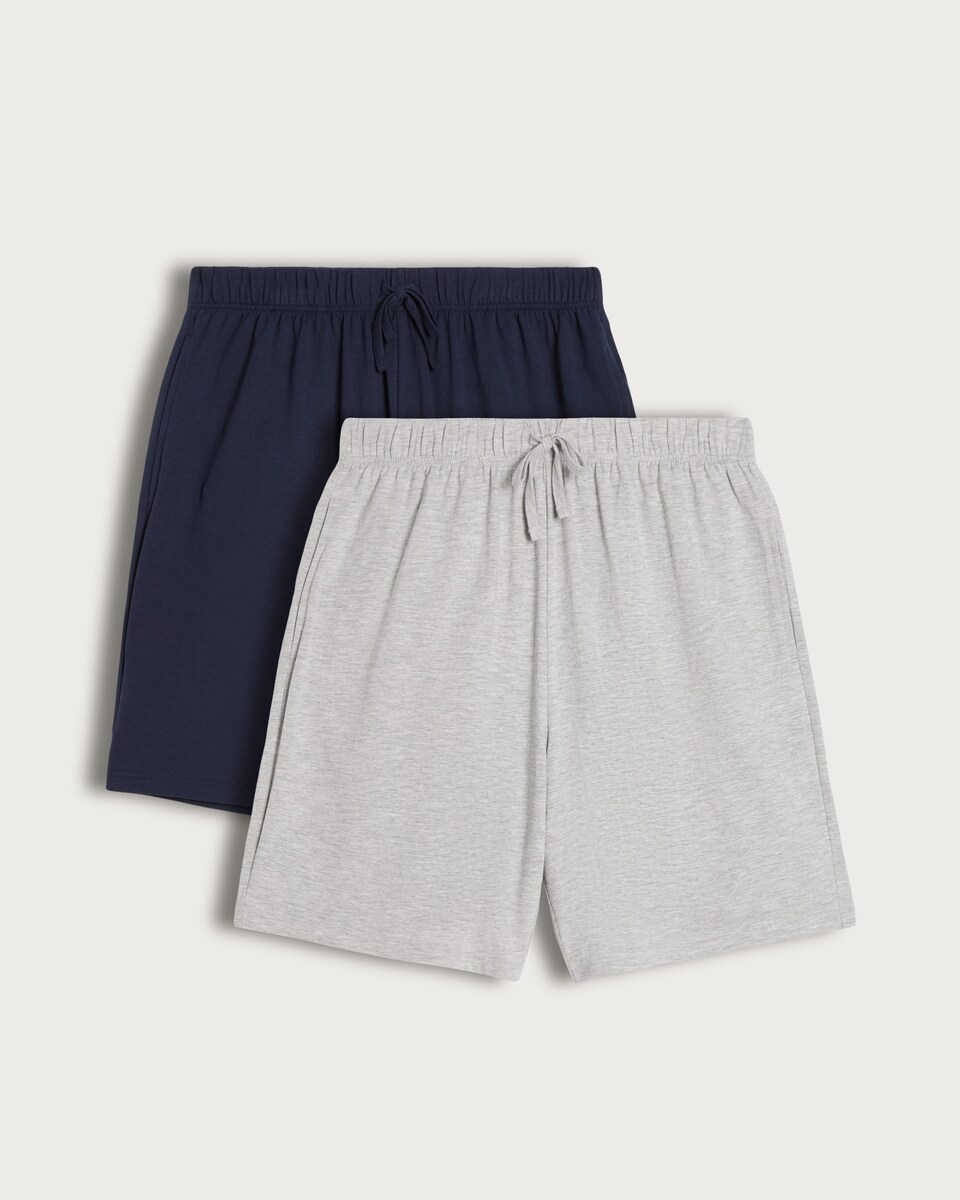 F&F 2-Pack Cotton Rich Drawstring Pyjama Shorts in Grey