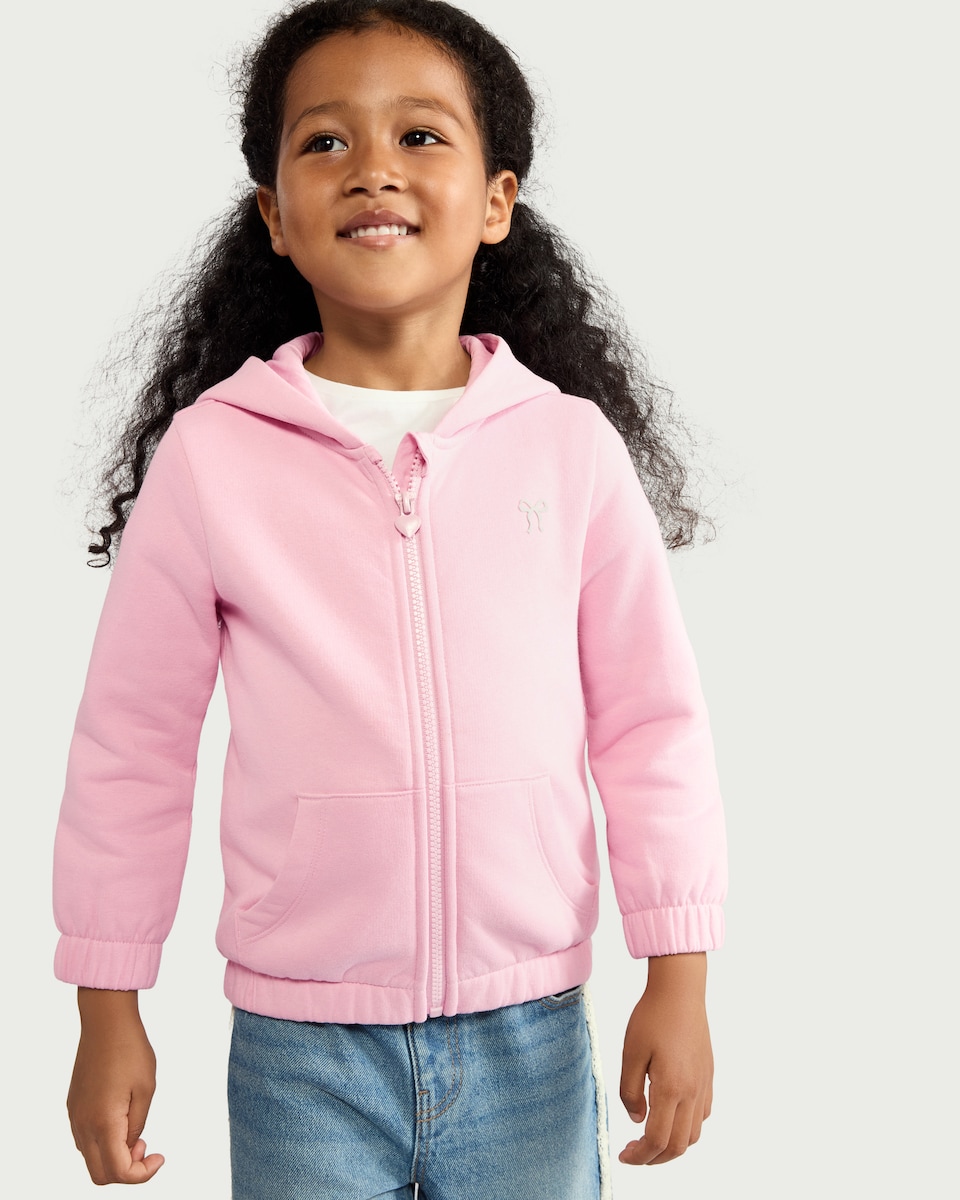 image 1 of F&F Girls Cotton Rich Zip Up Hoodie in Pink