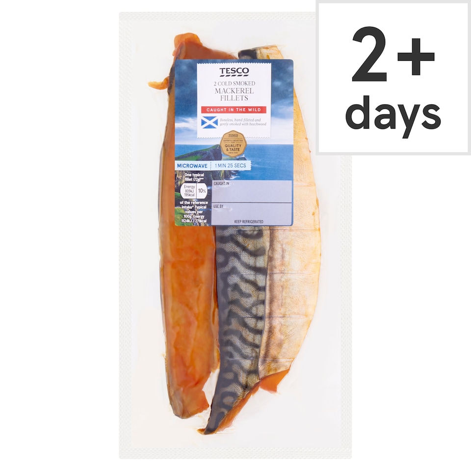 Tesco Boneless Cold Smoked Mackerel Fillets 160G Tesco Groceries