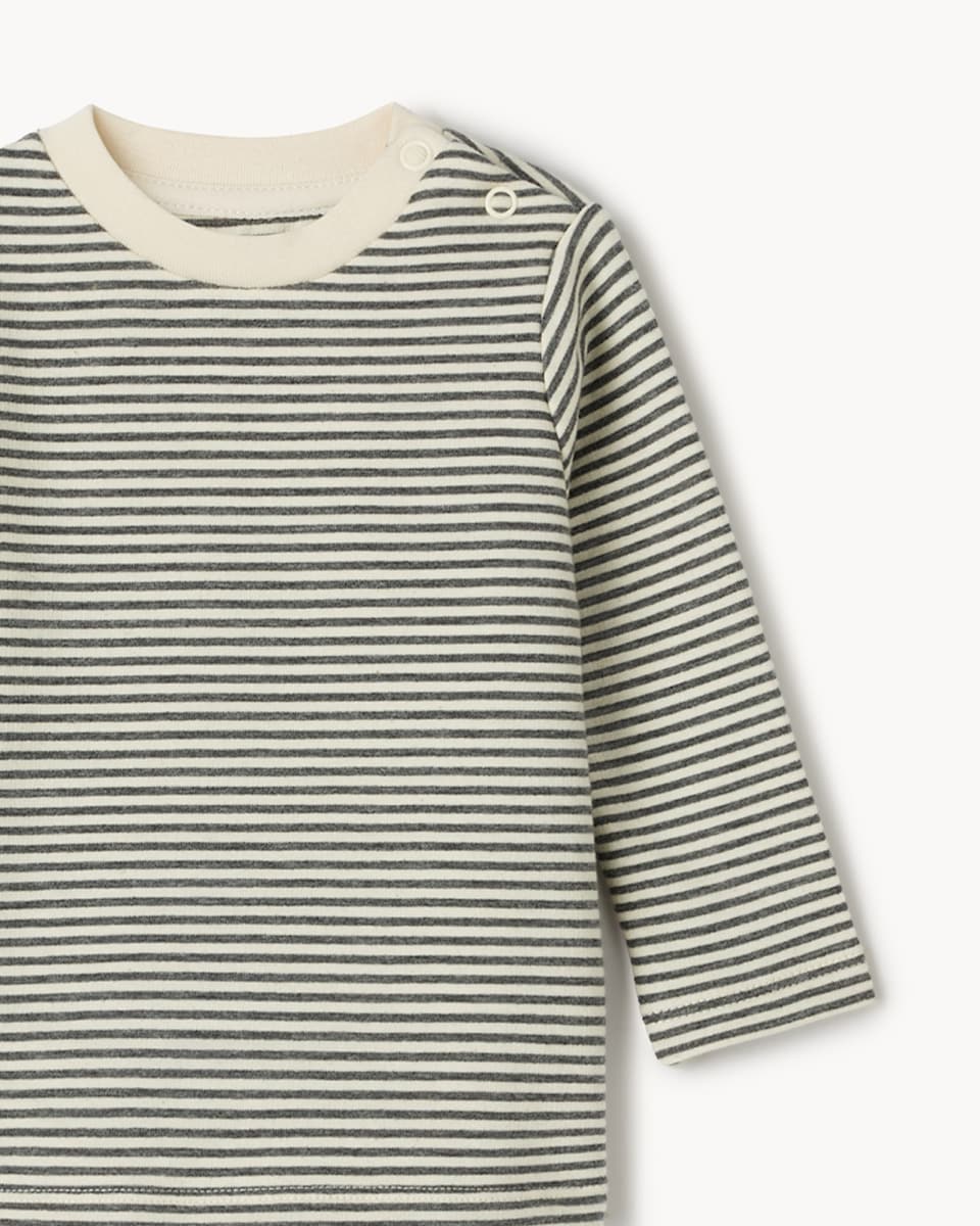 image 1 of F&F Baby Striped Top and Dungarees Set in Grey Marl