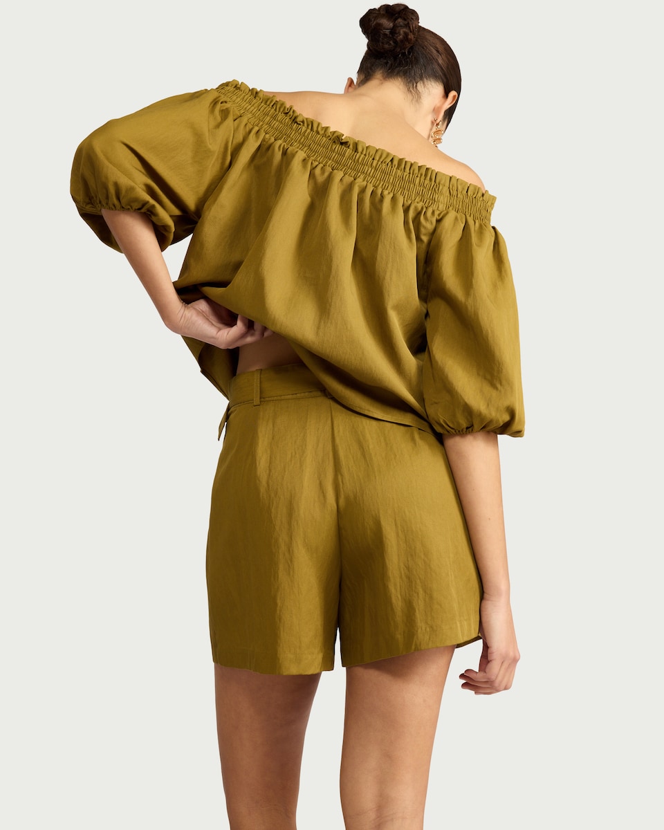 image 1 of The F&F Edit Lyocell Blend Pleated Belted Co-ord Shorts in Olive