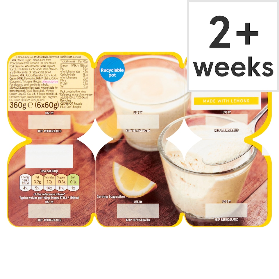Tesco Lemon Mousse 6 X60g