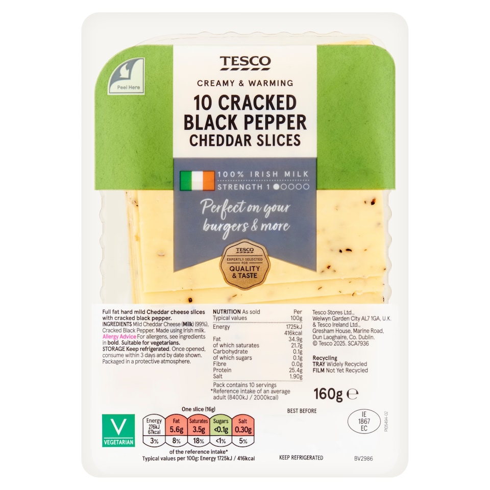 Tesco Black Pepper Cheddar Slice 160g