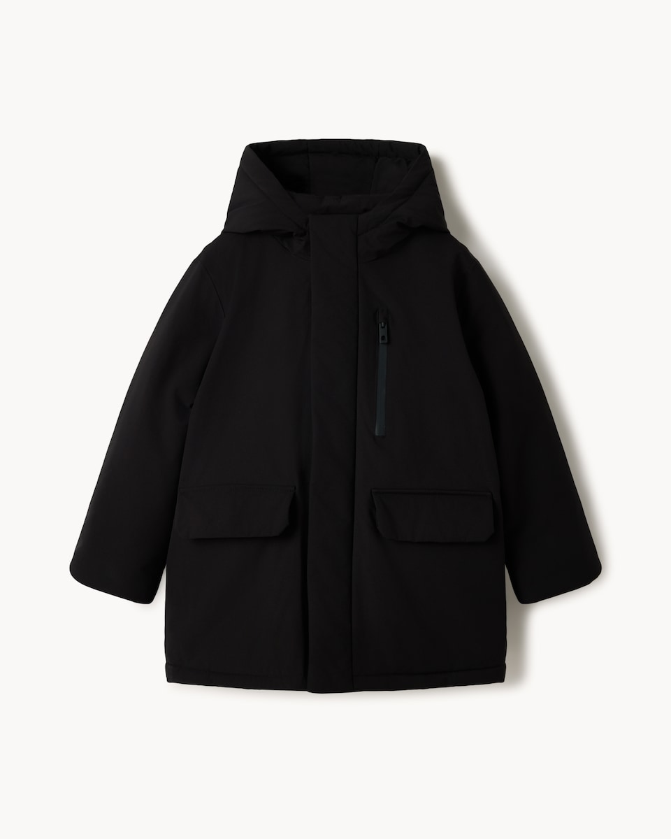 image 1 of F&F Boys Waterproof Longline Hooded Parka in Black