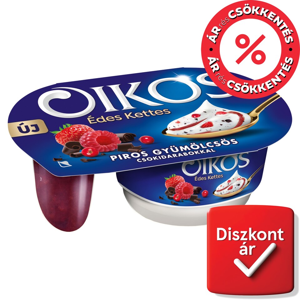Danone Oikos Édes Kettes élőflórás édesített joghurt piros gyümölcsös szósszal 118 g