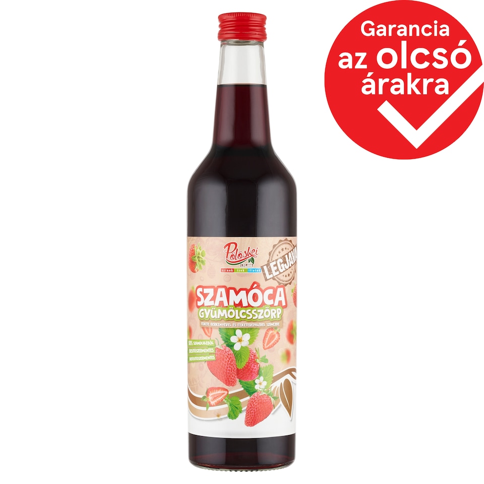 Pölöskei szamóca gyümölcsszörp fekete berkenyével és feketerépalével színezve 0,7 l