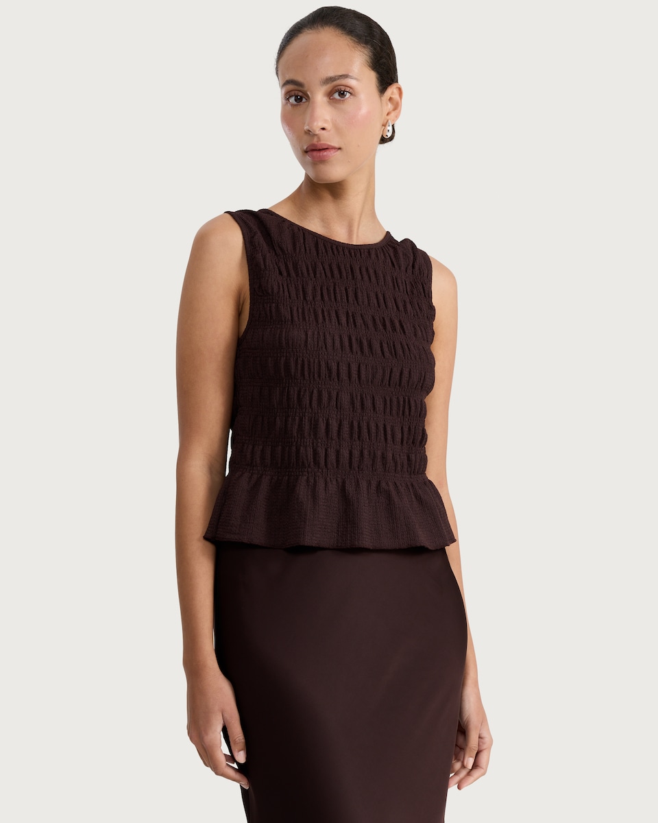 image 1 of F&F Textured Sleeveless Smock Top in Chocolate