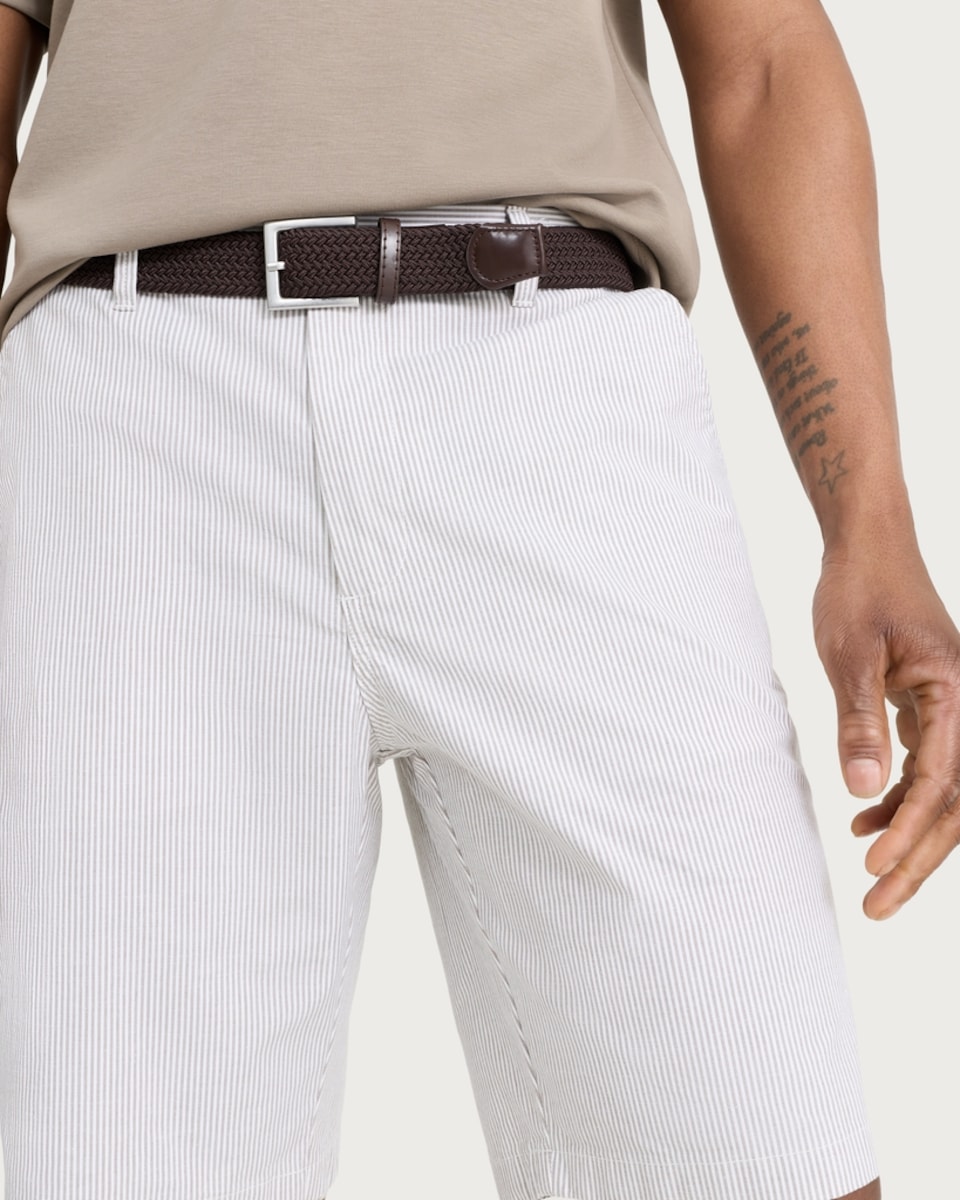 image 1 of F&F Cotton Rich Striped Belted Chino Shorts in Cream
