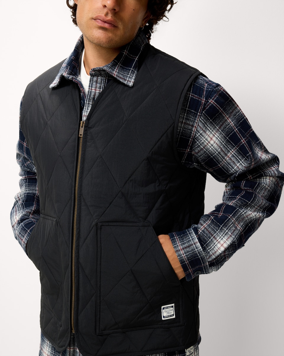 image 1 of RDA Quilted Zip Up Gilet in Black