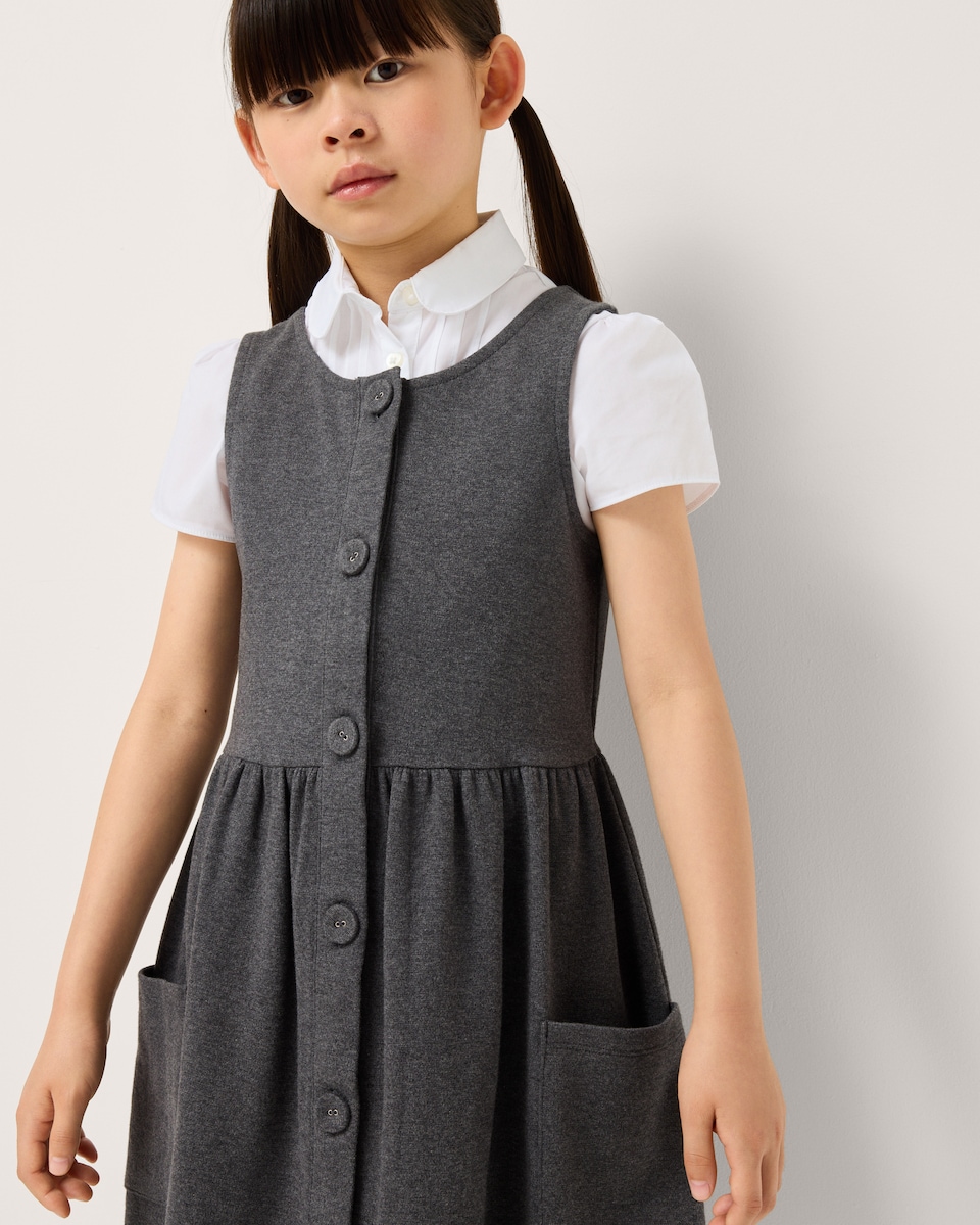 image 1 of F&F School Girls Cotton Rich Button Front Pinafore in Grey