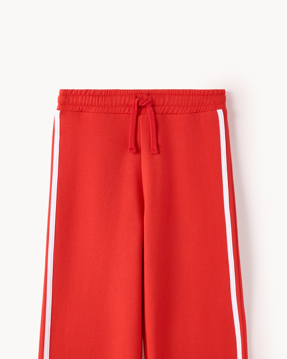 image 1 of F&F Girls Cotton Rich Side Stripe Wide Leg Joggers in Red