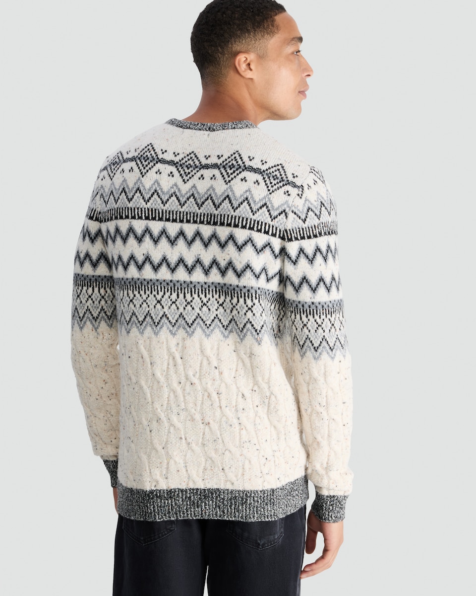 image 1 of F&F Knitted Reindeer Fair Isle Print Christmas Jumper in Ecru