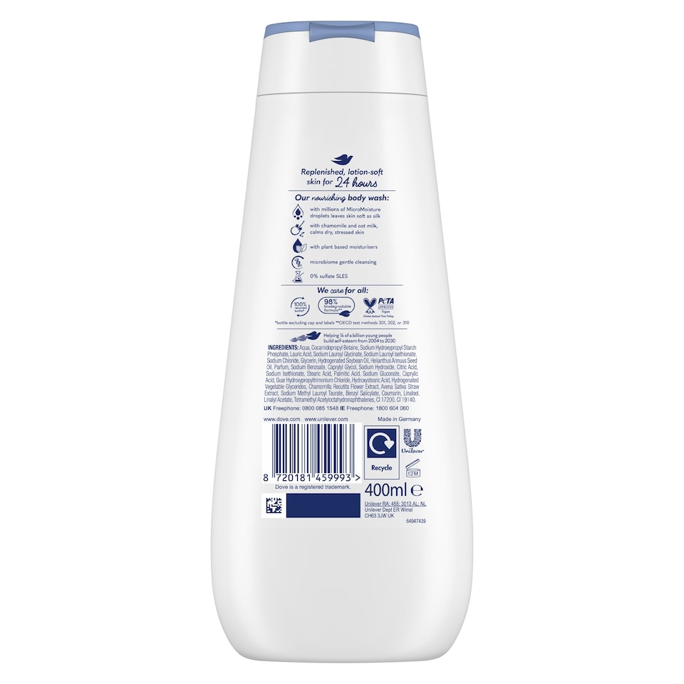 image 1 of Dove Anti-Stress 24hr Advanced Care Body Wash Shower Gel Chamomile & Oat Milk 400ml