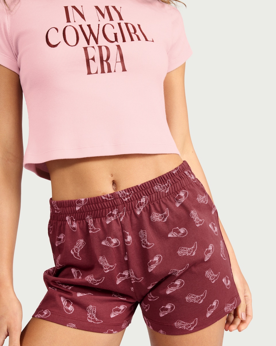 image 1 of F&F 2-Piece Cotton Rich Slogan Short Pyjama Set in Multi Pink