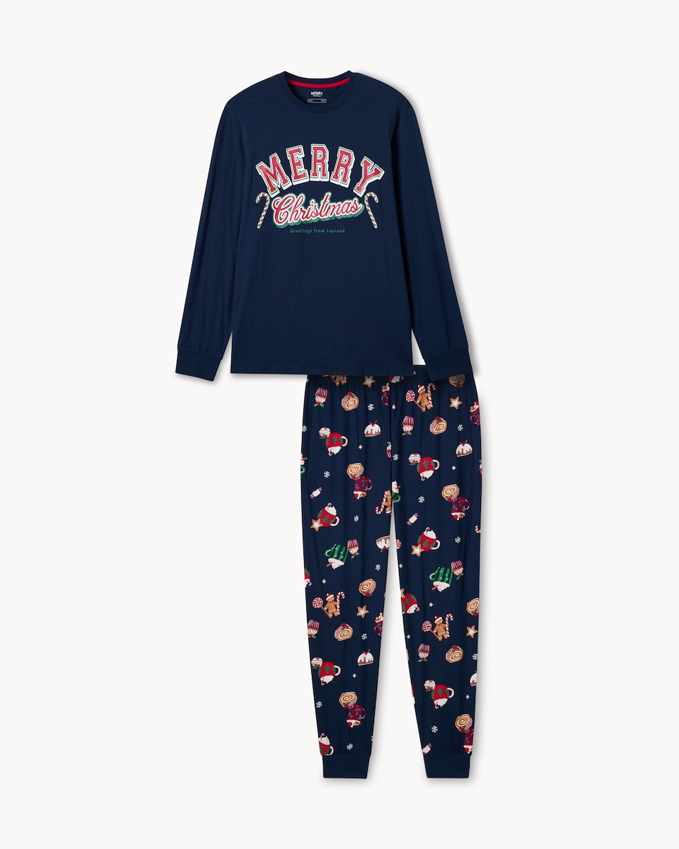 image 1 of Christmas Pure Cotton Merry Christmas Matching Family Pyjama Set in Navy