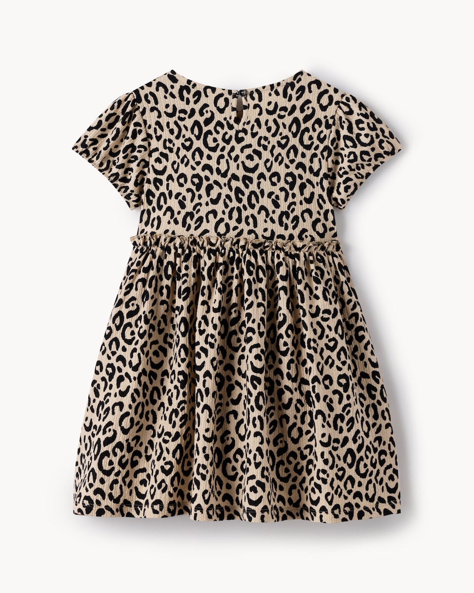 image 1 of F&F Girls Leopard Print Short Sleeved Dress in Multi Brown