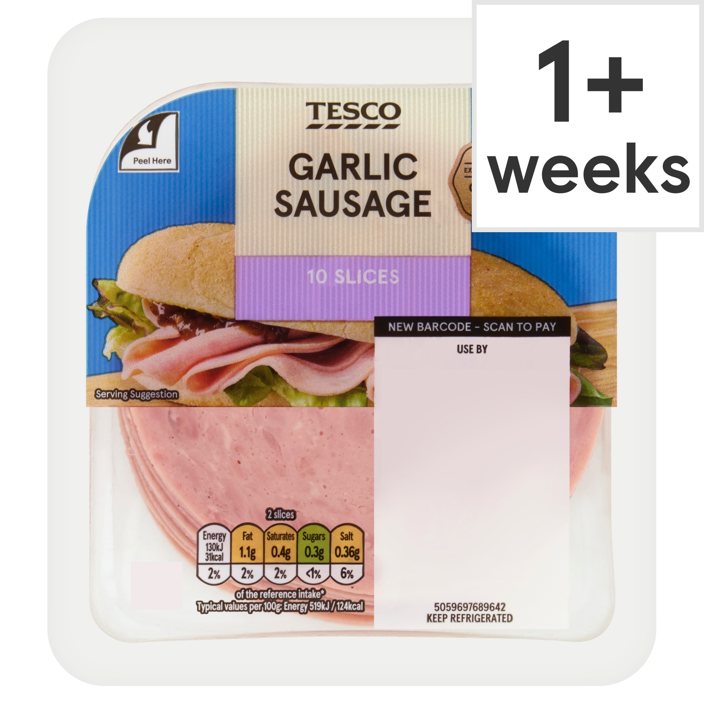 Tesco Garlic Sausage Slices 125g
