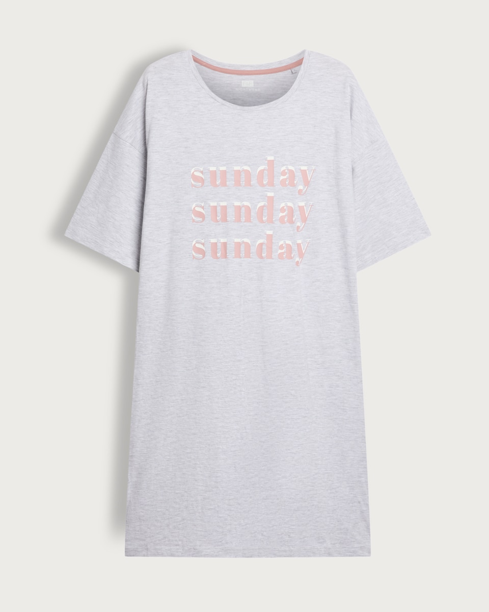 image 1 of F&F Cotton Rich Sunday Print Short Sleeved Nightdress in Grey