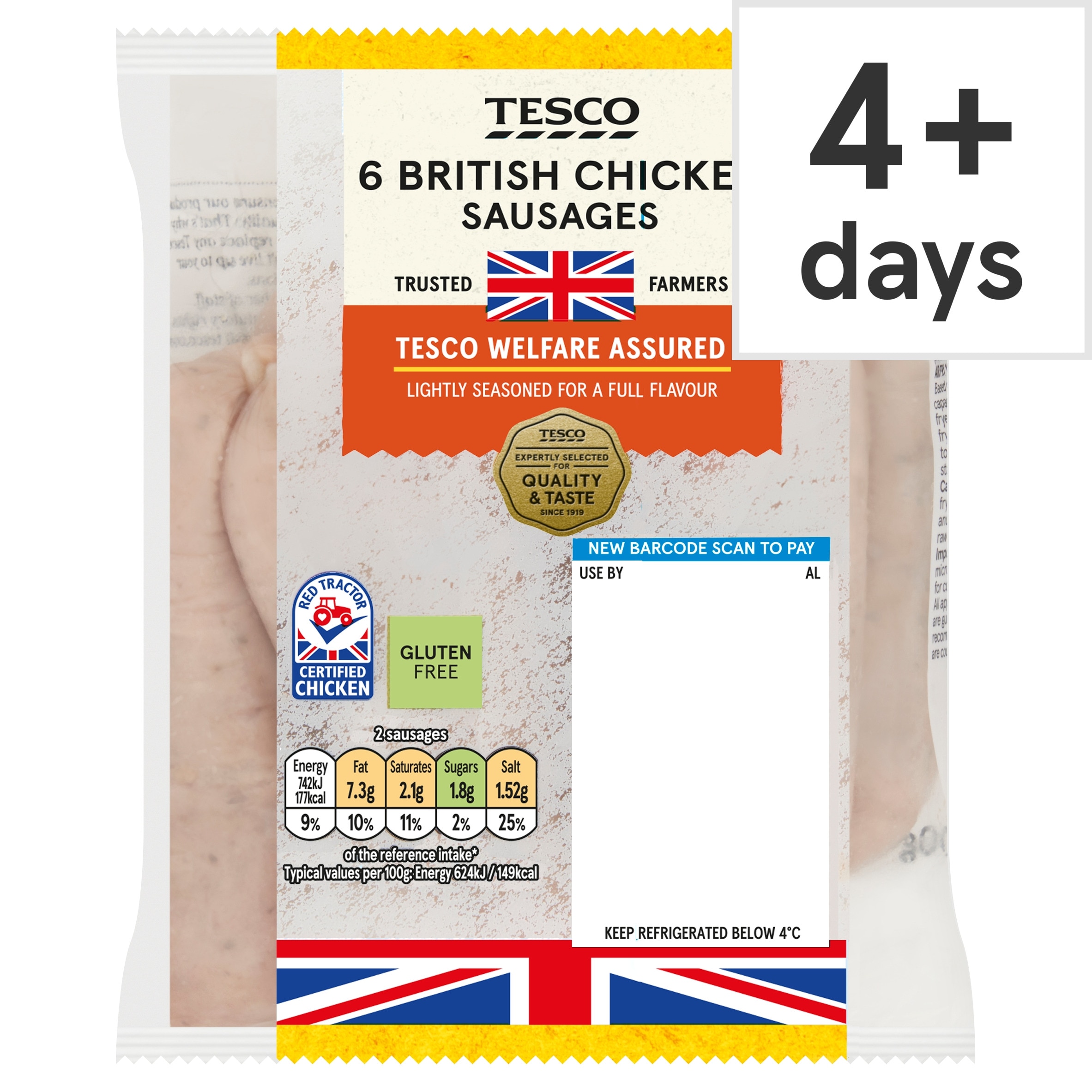 Tesco British Chicken Sausages 6 Pack 400G