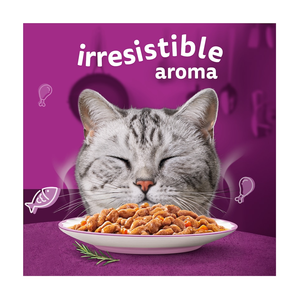 image 1 of WHISKAS 1+ Aromatic Fragrant Fusions Selection Wet Cat Food Pouches 12x85g