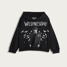 Wednesday Addams Print Cotton Rich Hoodie in Black