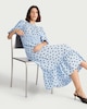 image 1 of F&F Shirred Polka Dot Midi Dress in Blue