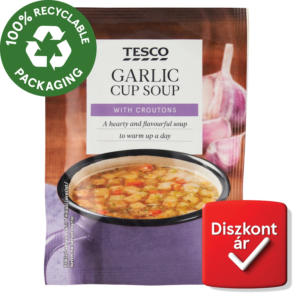 Tesco instant fokhagymaleves pirított kenyérkockákkal 18 g