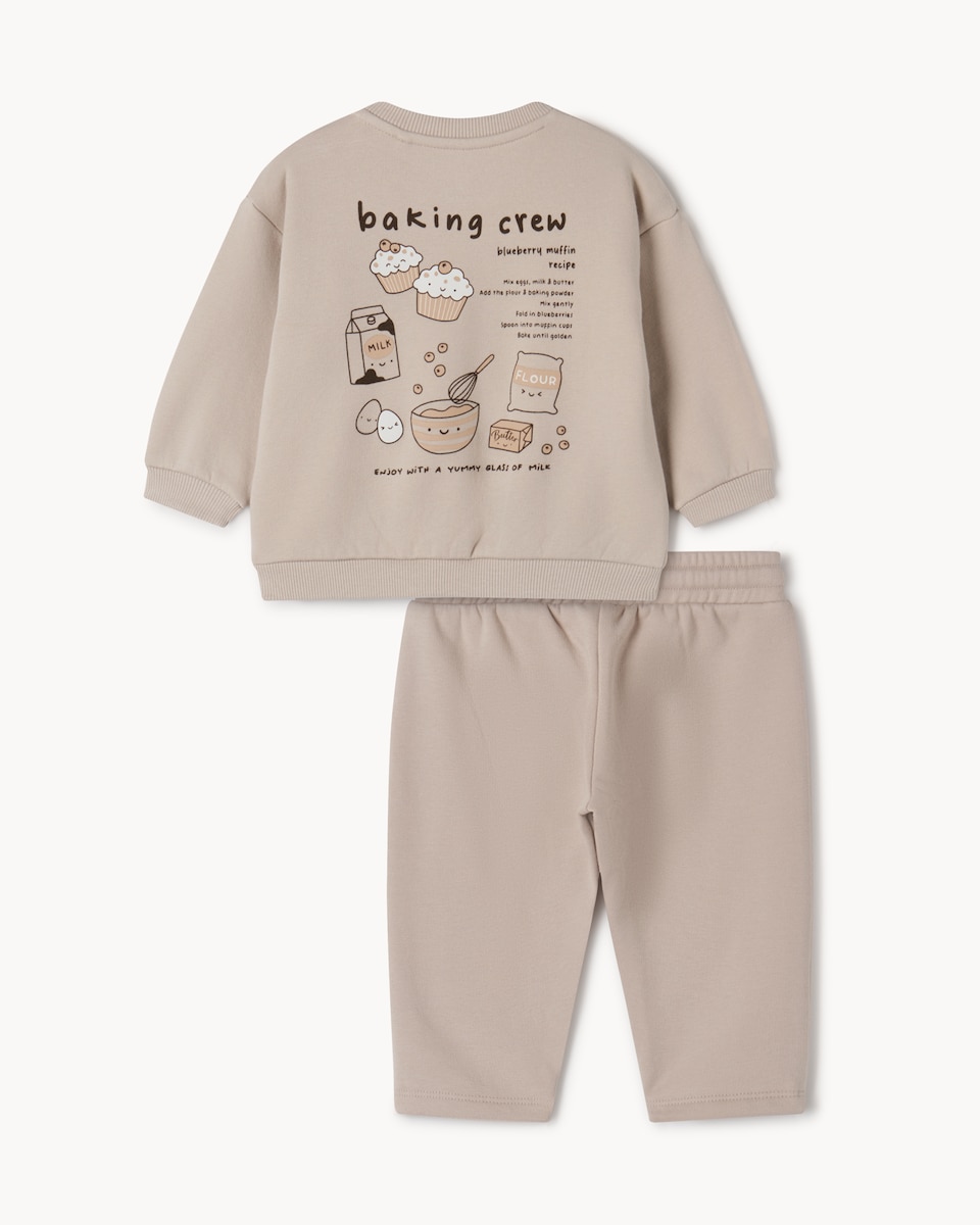 image 1 of F&F Baby 2-Piece Sweatshirt & Joggers Set in Tan