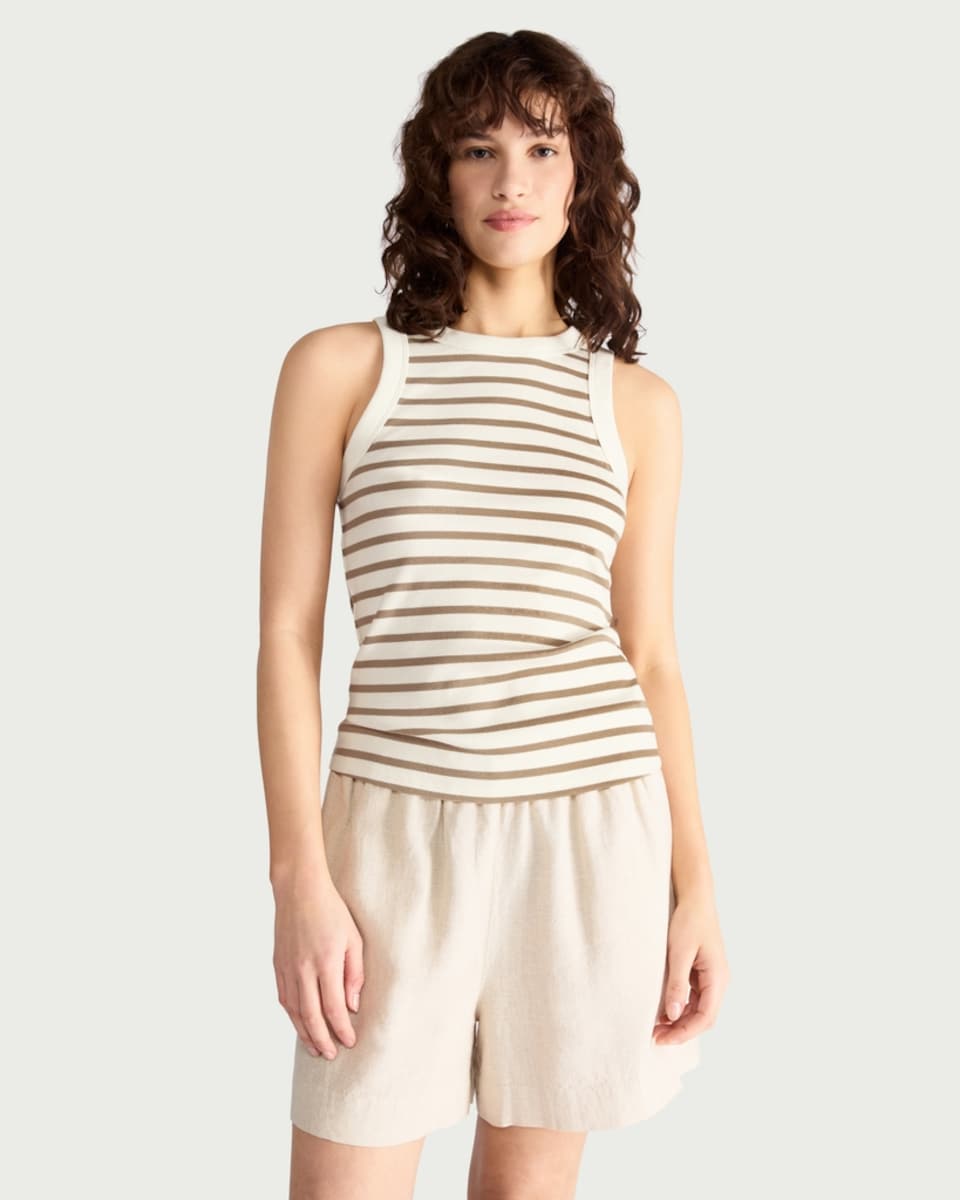 image 1 of F&F Cotton Rich Striped Racerback Vest in Multi Brown
