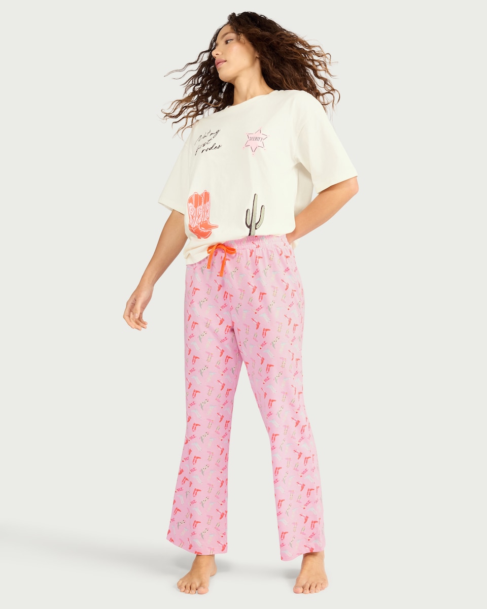 image 1 of F&F 2-Piece Pure Cotton Cowgirl Pyjama Set in Multi