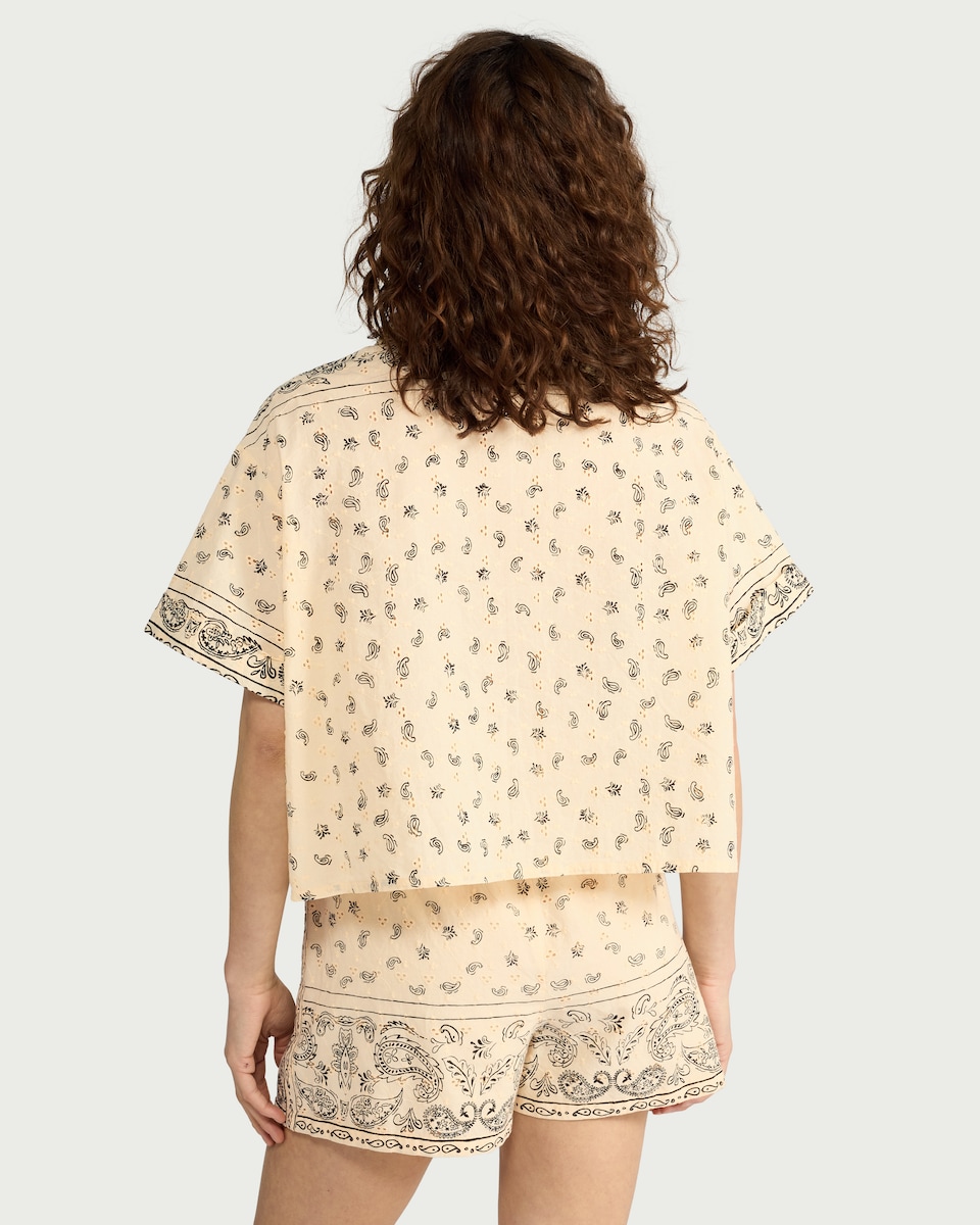 image 1 of F&F Pure Cotton Scarf Print Co-ord Shorts in Cream