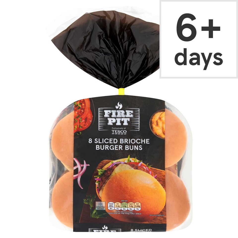 Tesco Fire Pit 8 Sliced Brioche Burger Buns