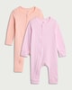 image 1 of F&F Baby 2-Pack Cotton Rich Ribbed Zip Up Sleepsuits in Pink