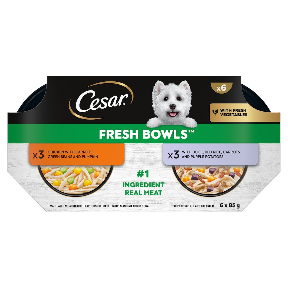 Cesar Fresh Bowls Chicken and Duck with Fresh vegetables Dog Food 6x85g