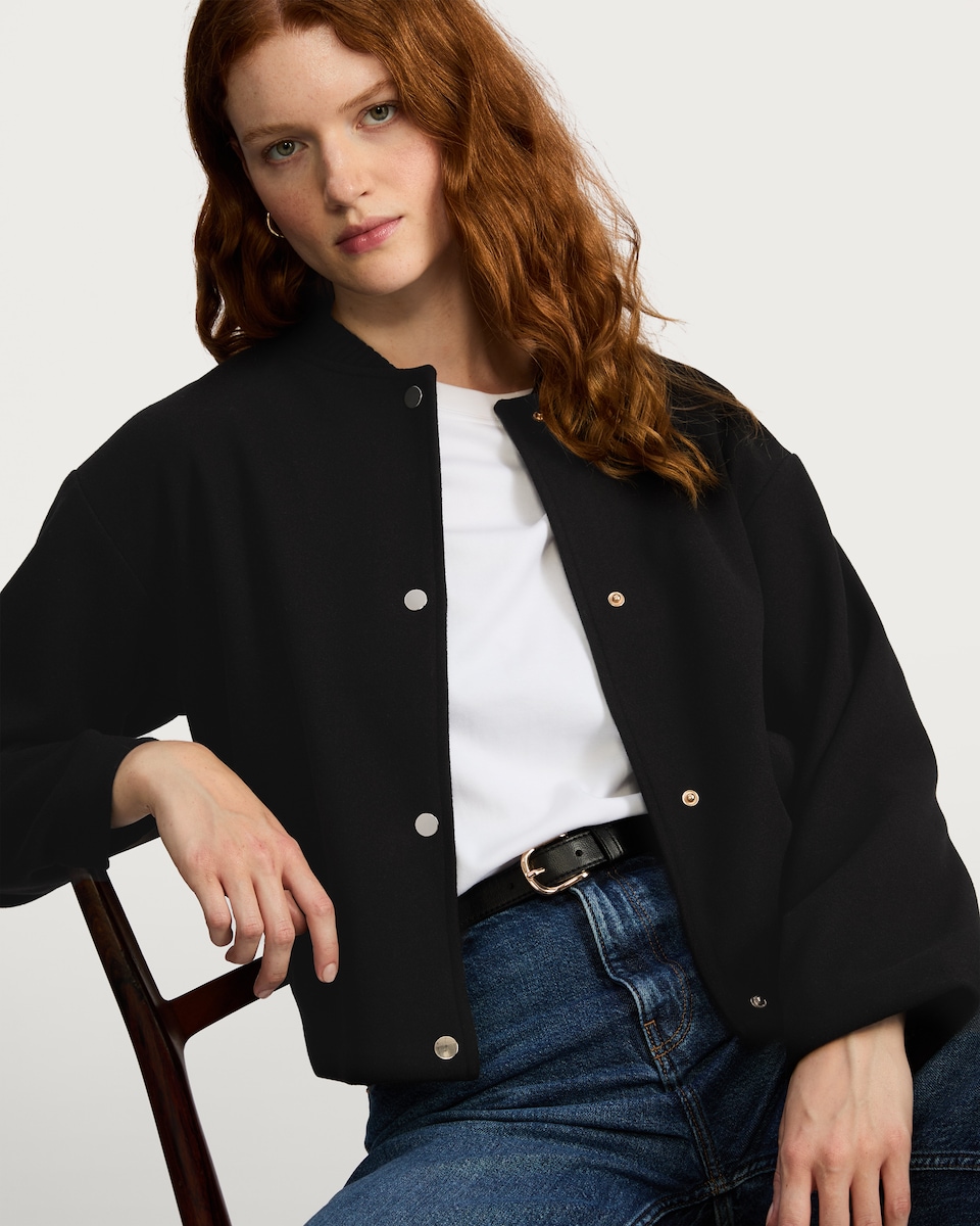 image 1 of The F&F Edit Ribbed Collar Buttoned Jacket in Black