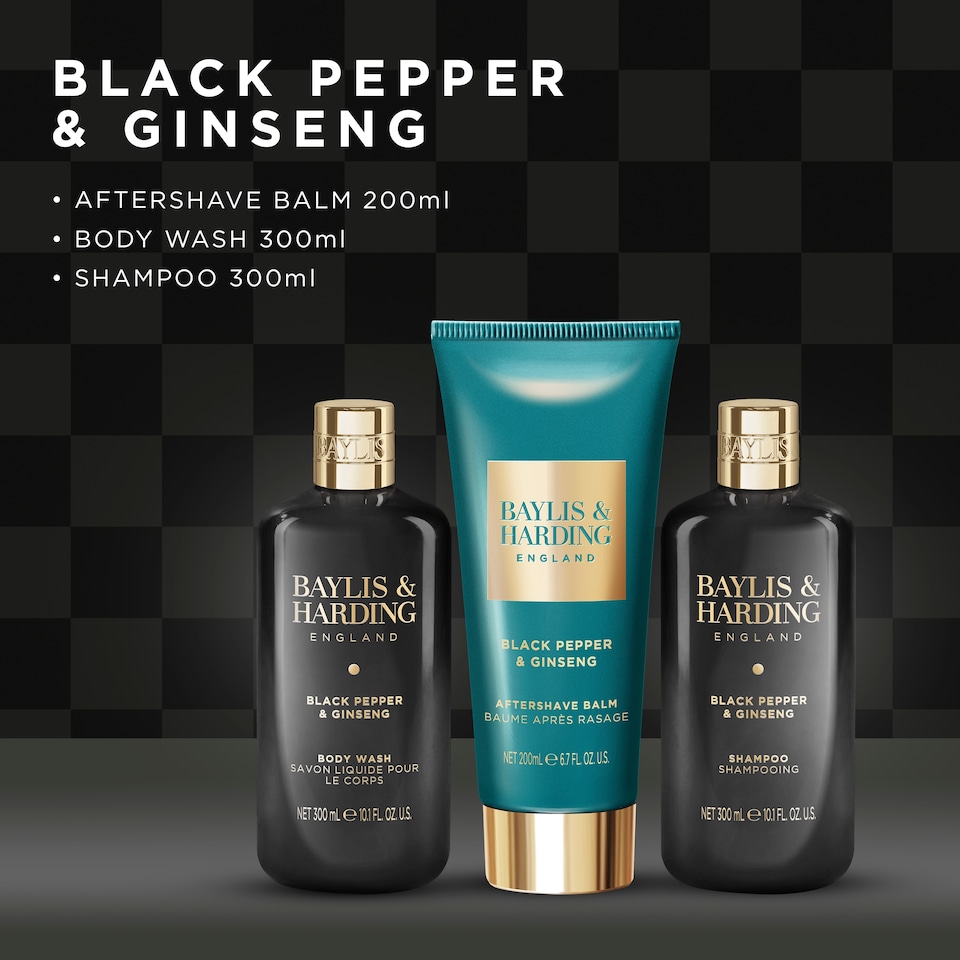 image 1 of Baylis & Harding Black Pepper & Ginseng Men's Luxury Bathing Trio Gift Set