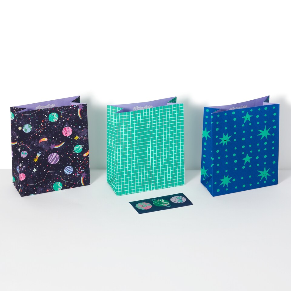 image 1 of Paperchase Happy Space 3pk Party Bags with Stickers