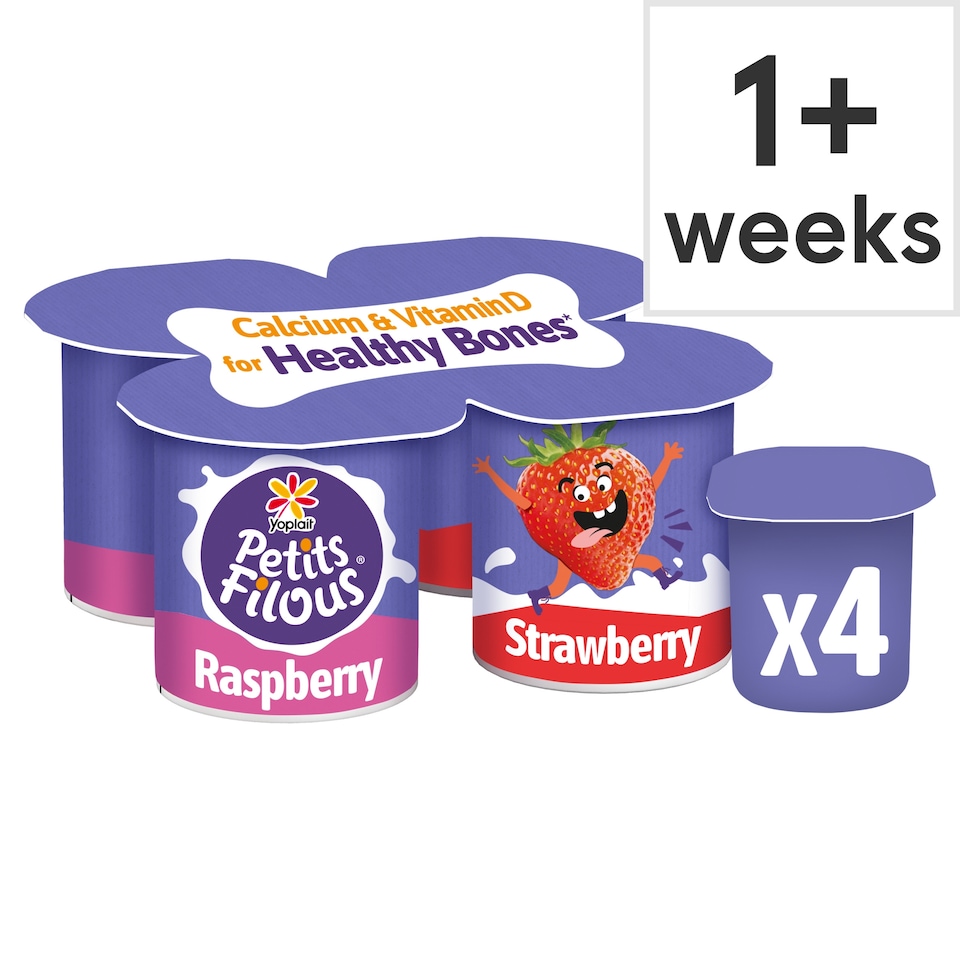 image 1 of Petits Filous Kids Strawberry & Raspberry Yoghurt Big Pots 4 x 85g