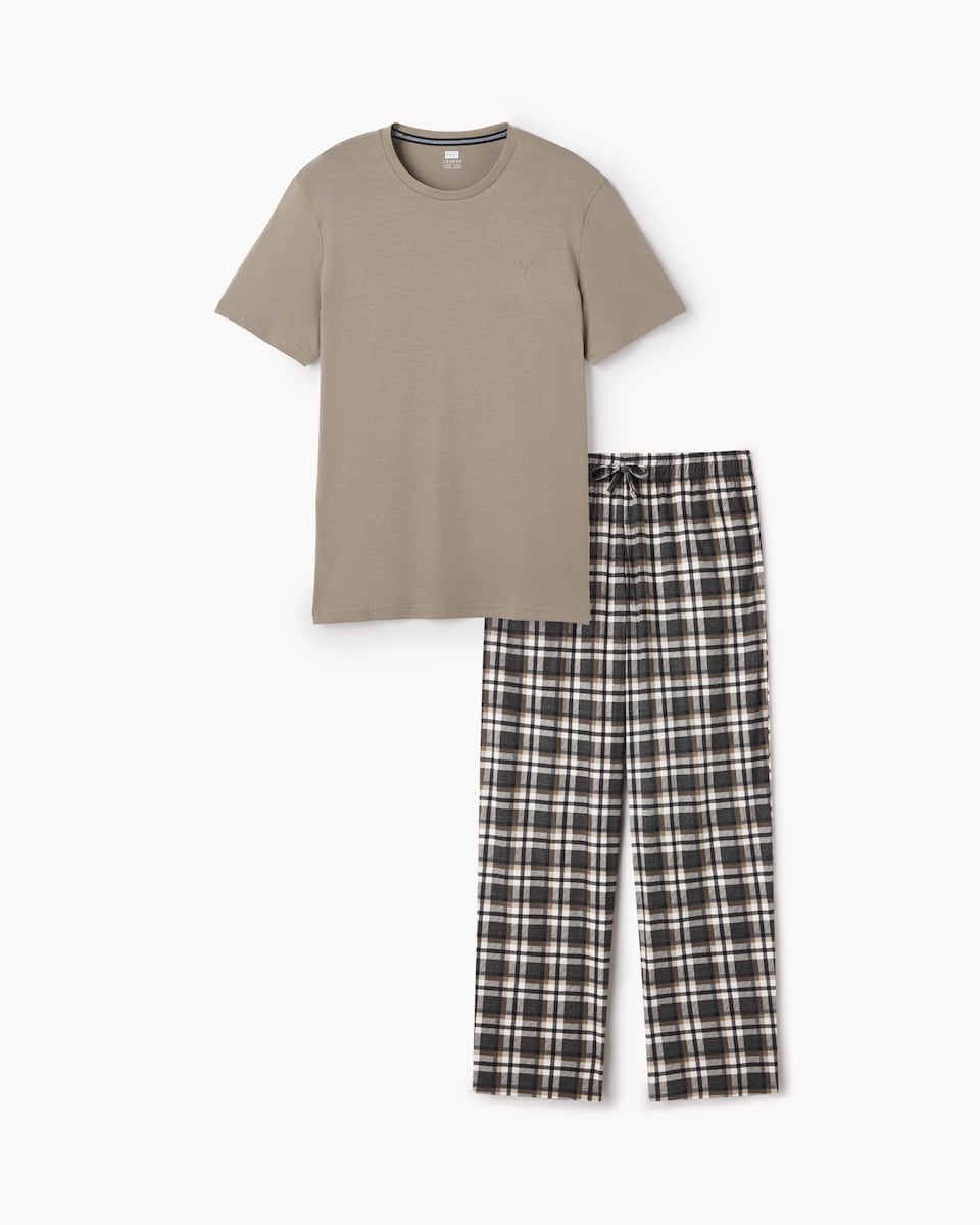 image 1 of F&F Checked Pyjama Set in Tobacco