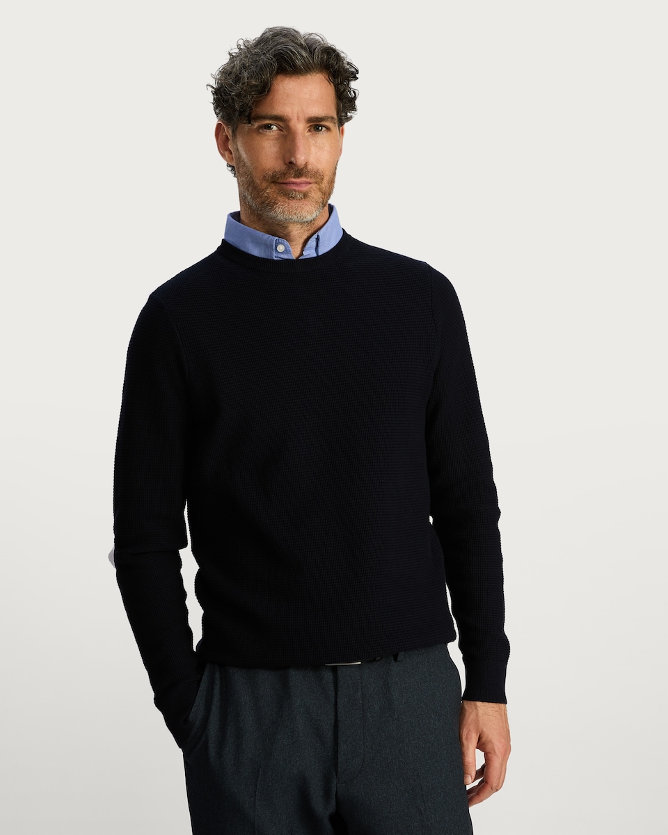 image 1 of F&F Pure Cotton Textured Integral Collar Jumper in Navy