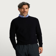 F&F Pure Cotton Textured Integral Collar Jumper in Navy