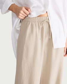 F&F Linen Rich Wide Leg Drawstring Trousers in Stone