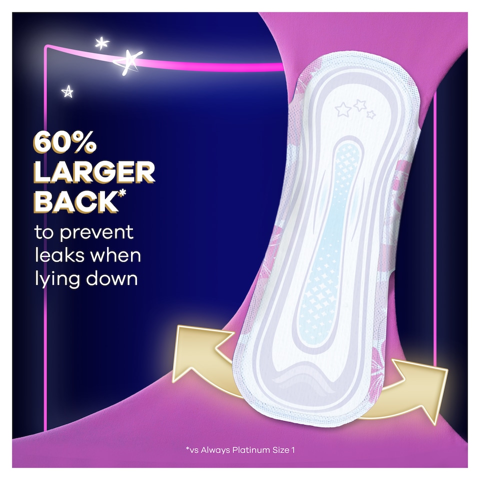 image 1 of Always Platinum Secure Night 12 Sanitary Pads With Wings Size 4