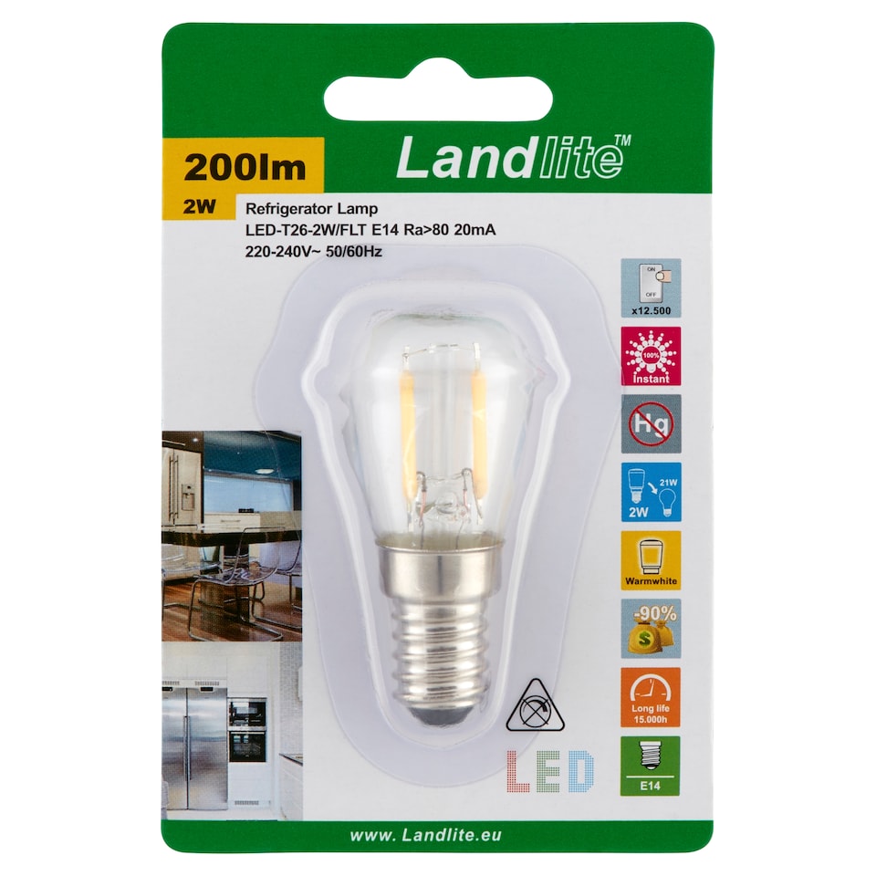 Landlite T26 200 lm 2 W E14 2700K Filament LED izzó  1. kép