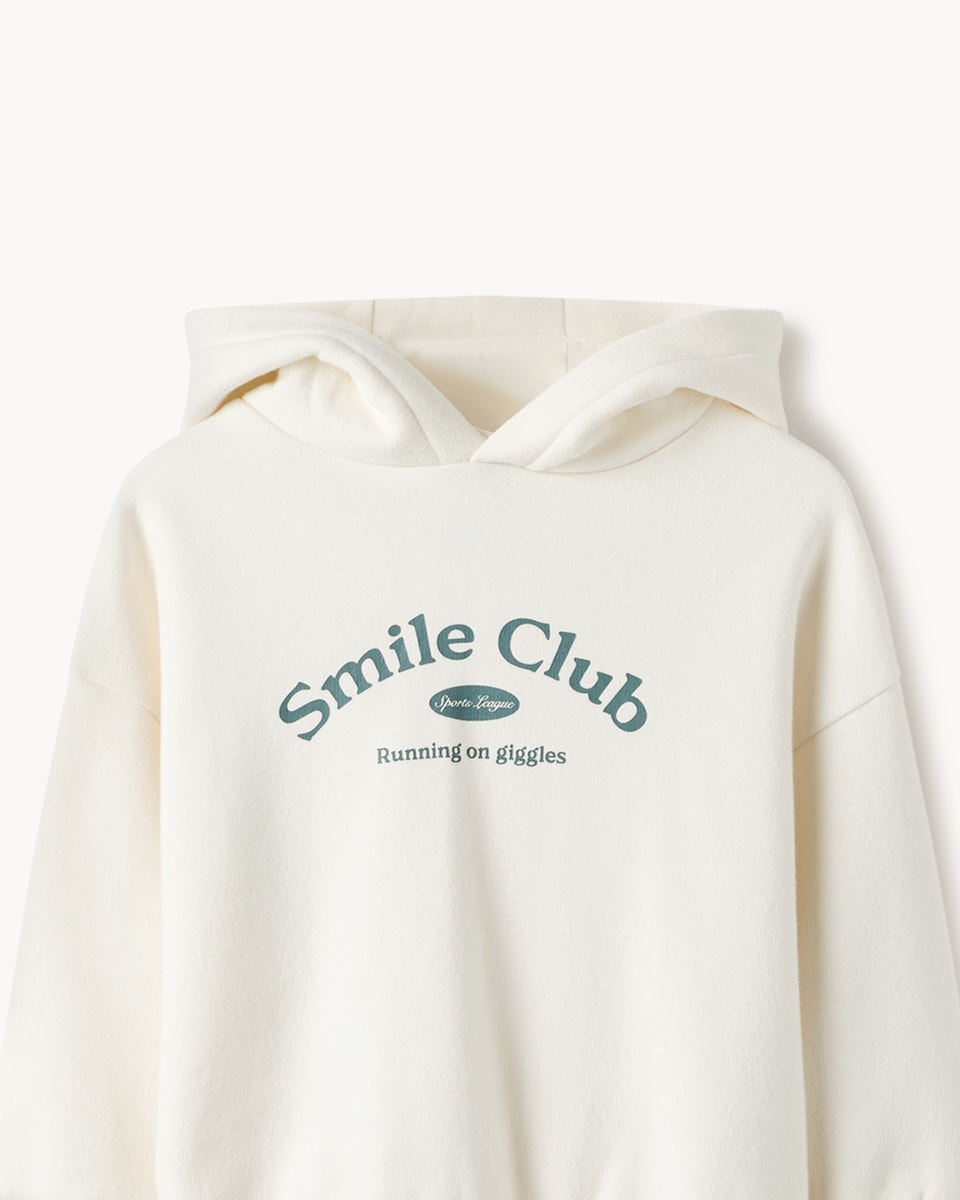 image 1 of F&F Boys Cotton Rich Slogan Hoodie and Joggers Set in Cream