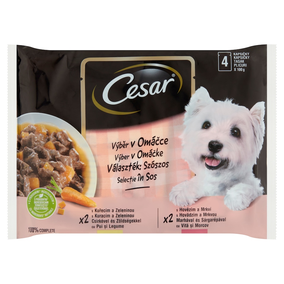 image 1 of Cesar Complete Wet Food for Adult Dogs with Sauce 4 x 100 g (400 g)